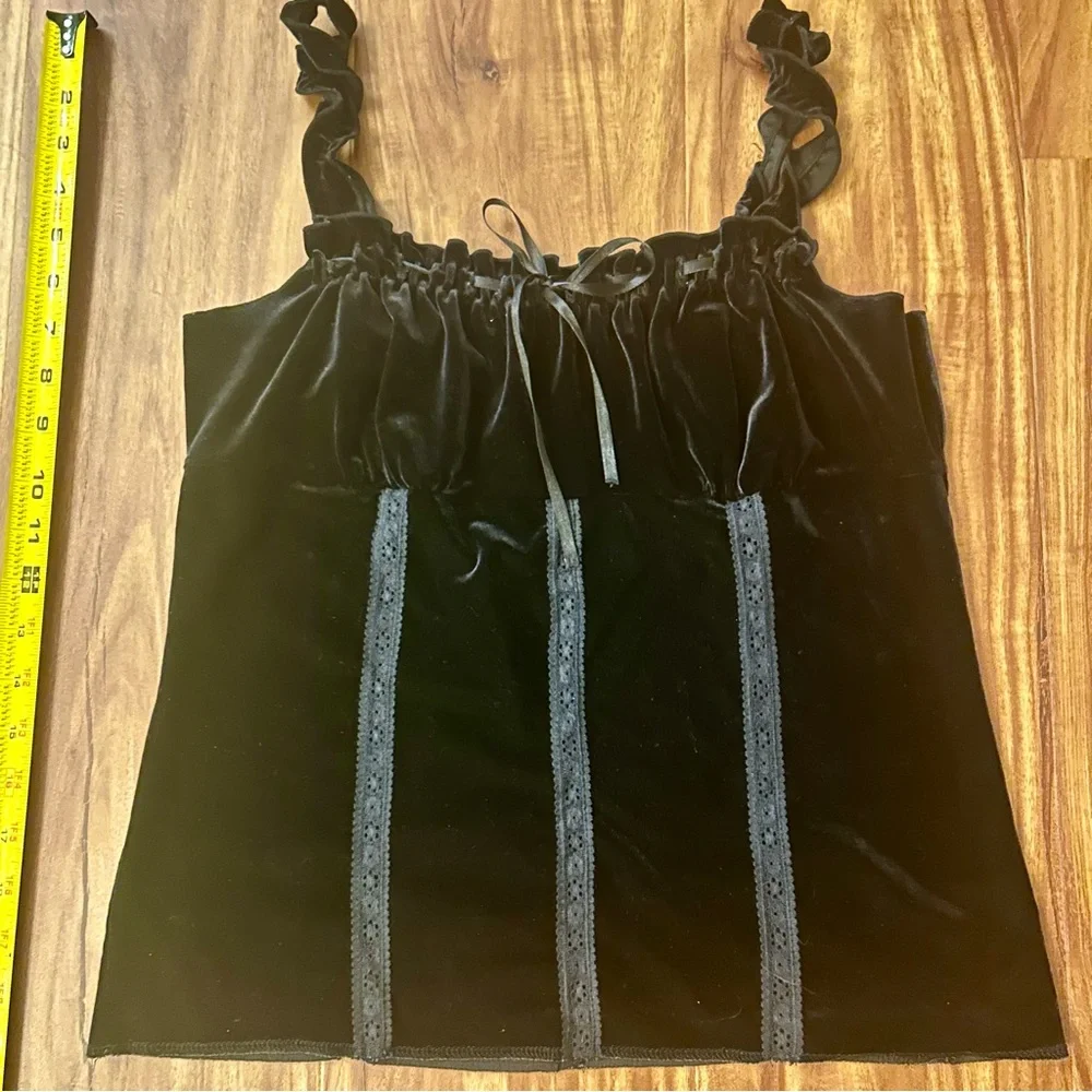 Express Black Velvet Camisole with Ruffle Straps, Lace and ribbon - Picture 6 of 13